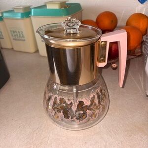 Libbey Glass Coffee Percolator with Pink Handle and Gold Accents